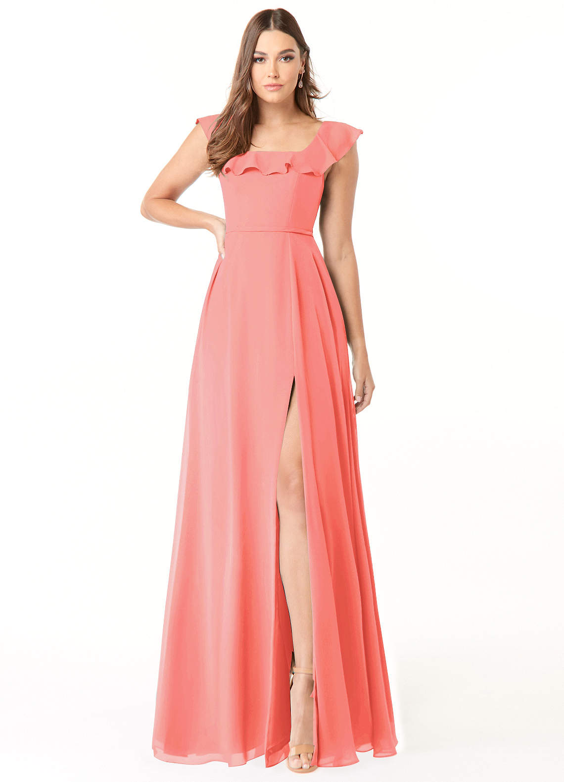 green emerald velvet dress A-Line Chiffon Bridesmaid Dresses with Square Neckline and Long Sleeves main image 1