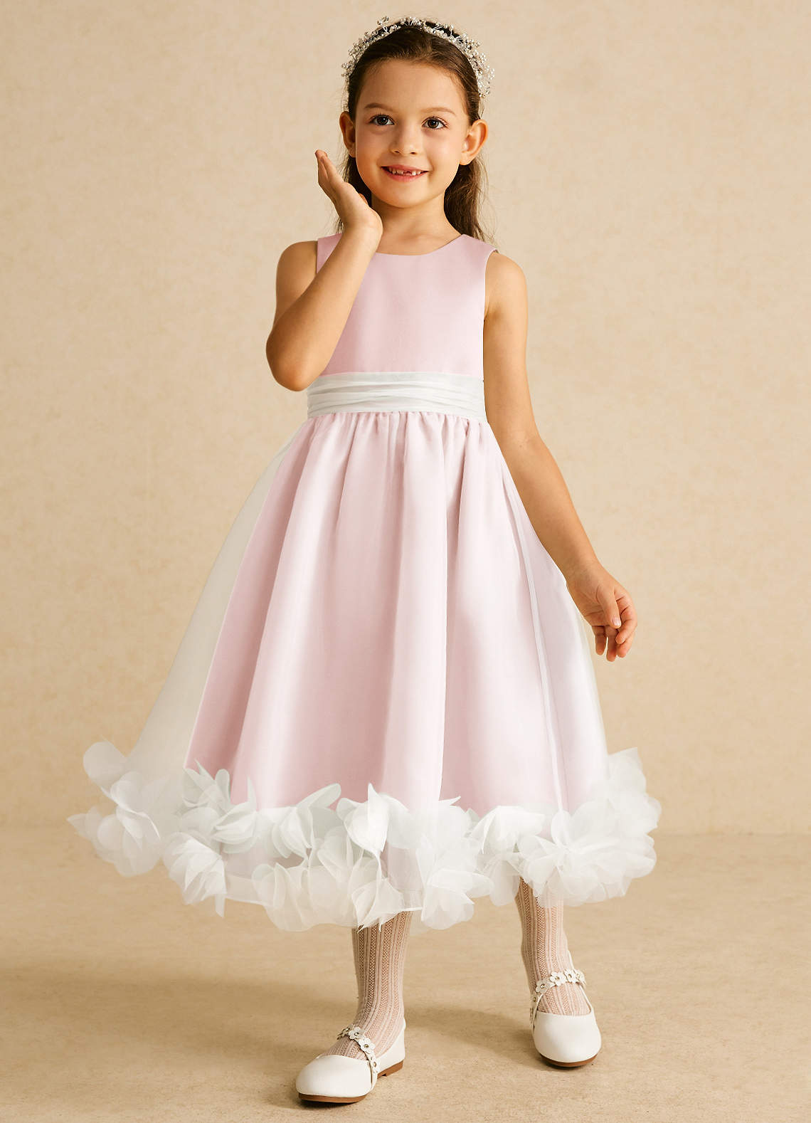 Azazie Stardust Flower Girl Dresses Blushing Pink A-Line Sleeveless Organza Dress image4