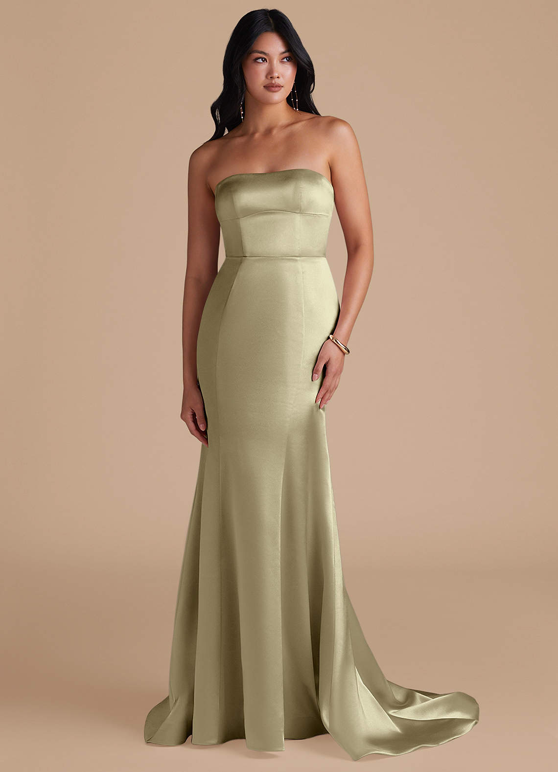 Azazie Aura Bridesmaid Dresses Moss Green Mermaid Metallic Satin Convertible Dress image1