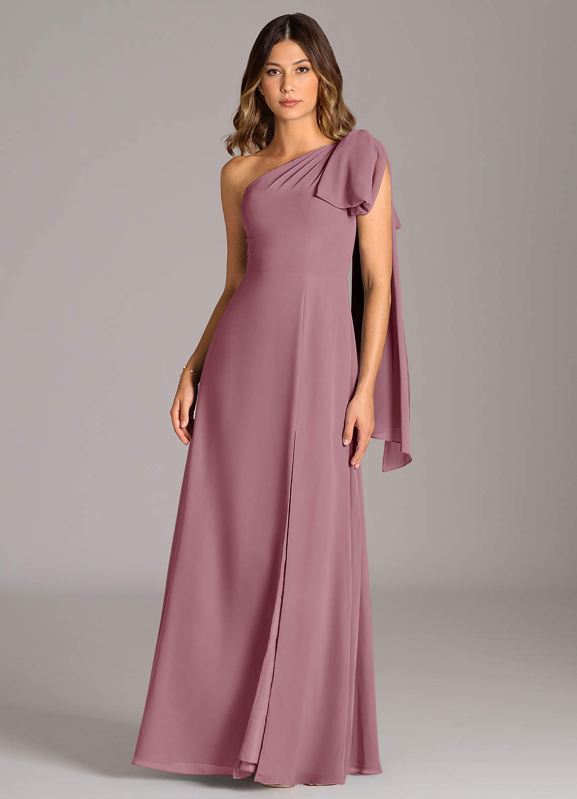 Azazie A-Line One-Shoulder Floor-Length Chiffon Bridesmaid Dresses - Vintage Mauve
