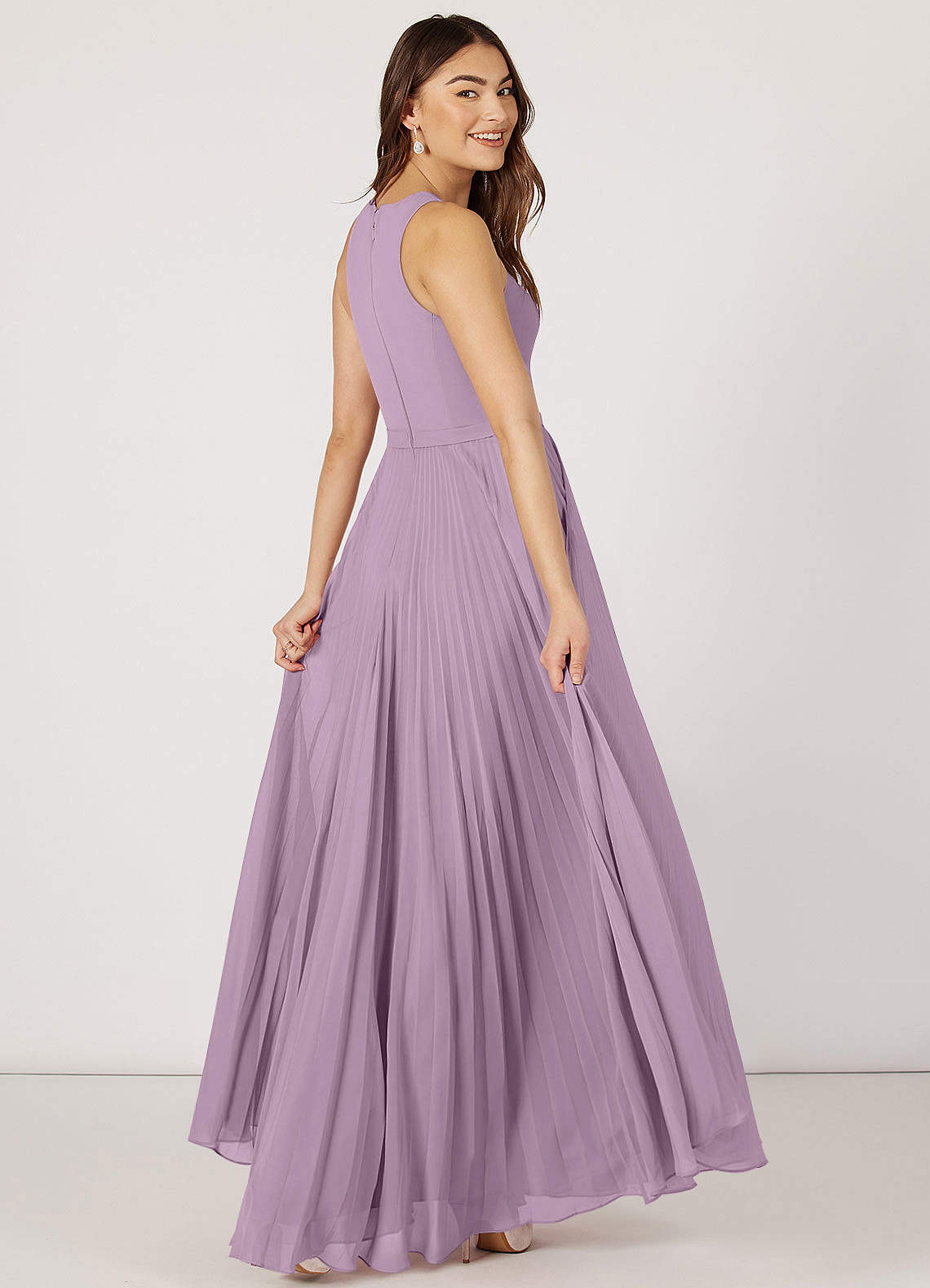 Azazie Lindie Bridesmaid Dresses A-Line Scoop Pleated Chiffon Floor-Length Dress image1
