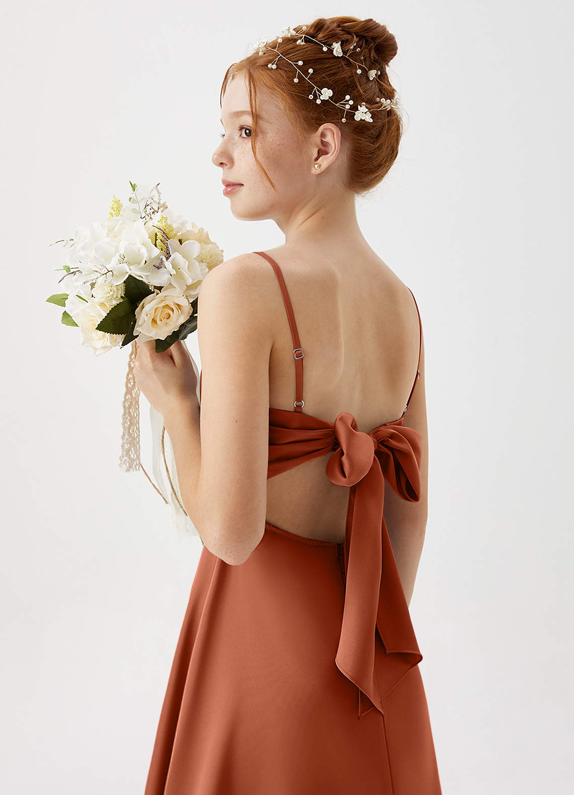 Azazie Shale Junior Cedar Rose A-Line Stretch Satin Dress image1