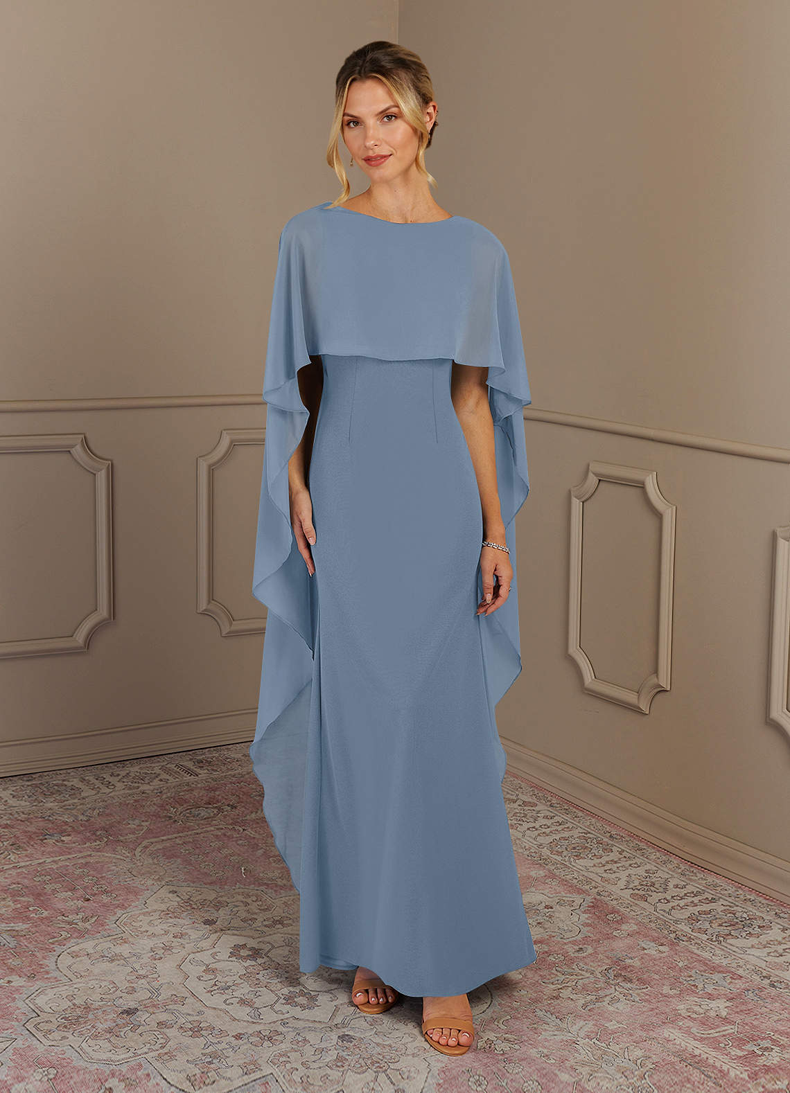 Azazie Dion Mother of the Bride Dresses Dusty Blue Sheath Scoop Stretch Crepe Dress image1