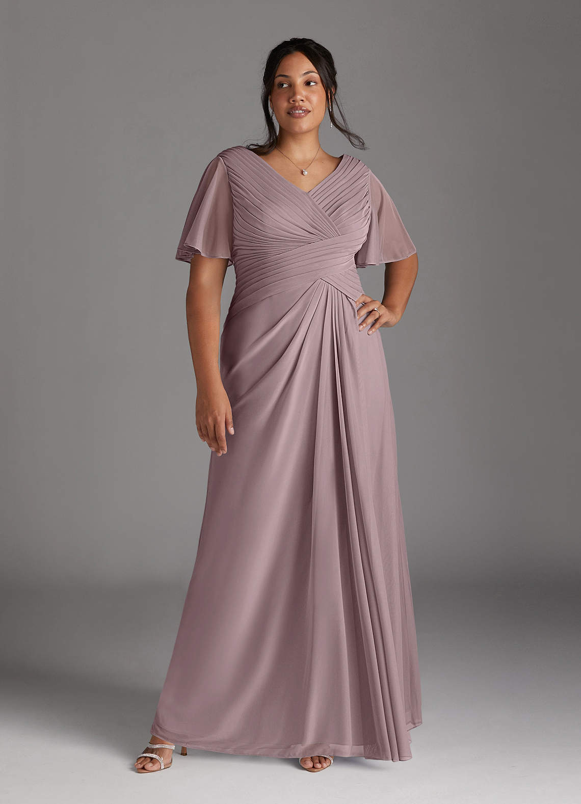 Azazie Emmeline Mother of the Bride Dresses Dusk A-Line V-Neck Pleated Mesh Dress image8