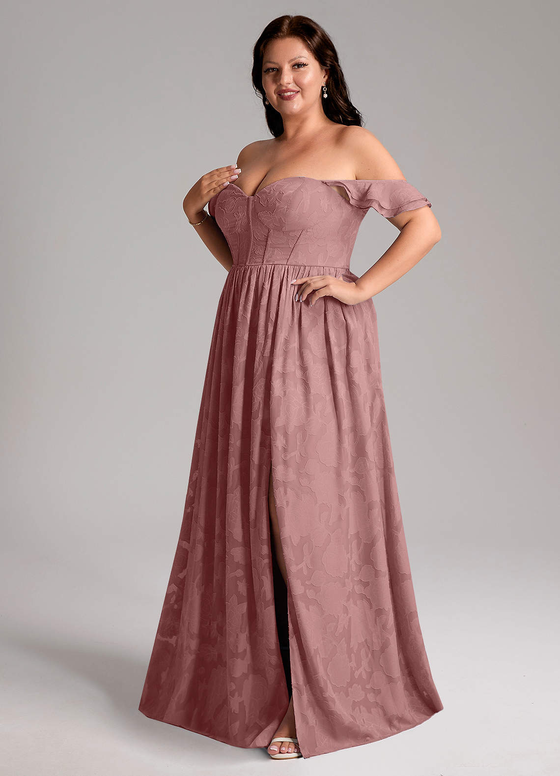 Azazie Denisse Bridesmaid Dresses Dusty Rose A-Line Ruched Floral Burnout Dress image10