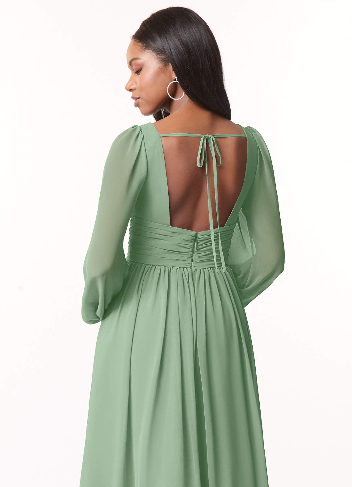 Azazie Norah Abiti da Damigella Abito A-Line in Chiffon con Maniche lunghe e Scollo a V Matcha image2