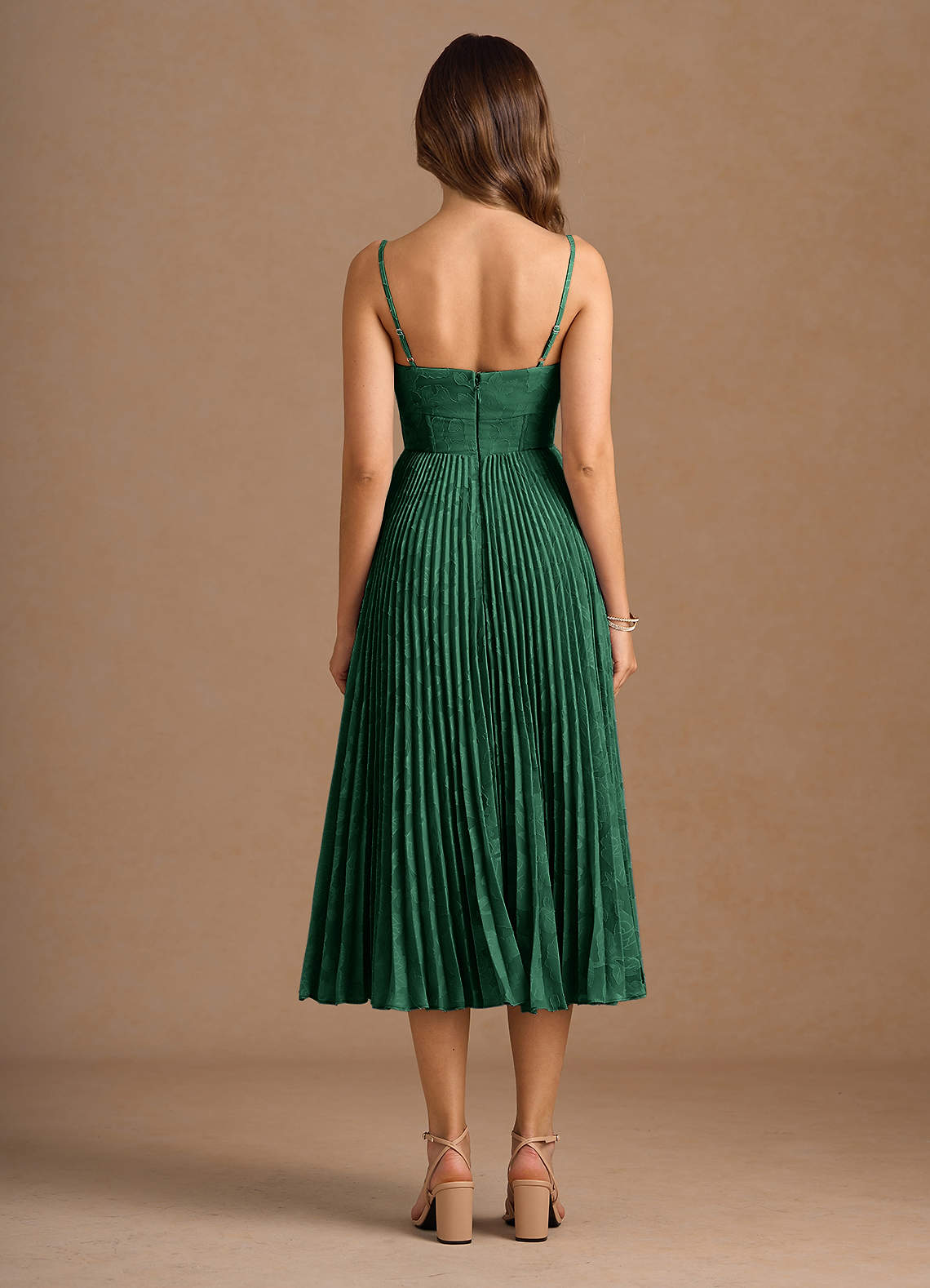 Annie Emerald Green Pleated Midi Dress | Azazie