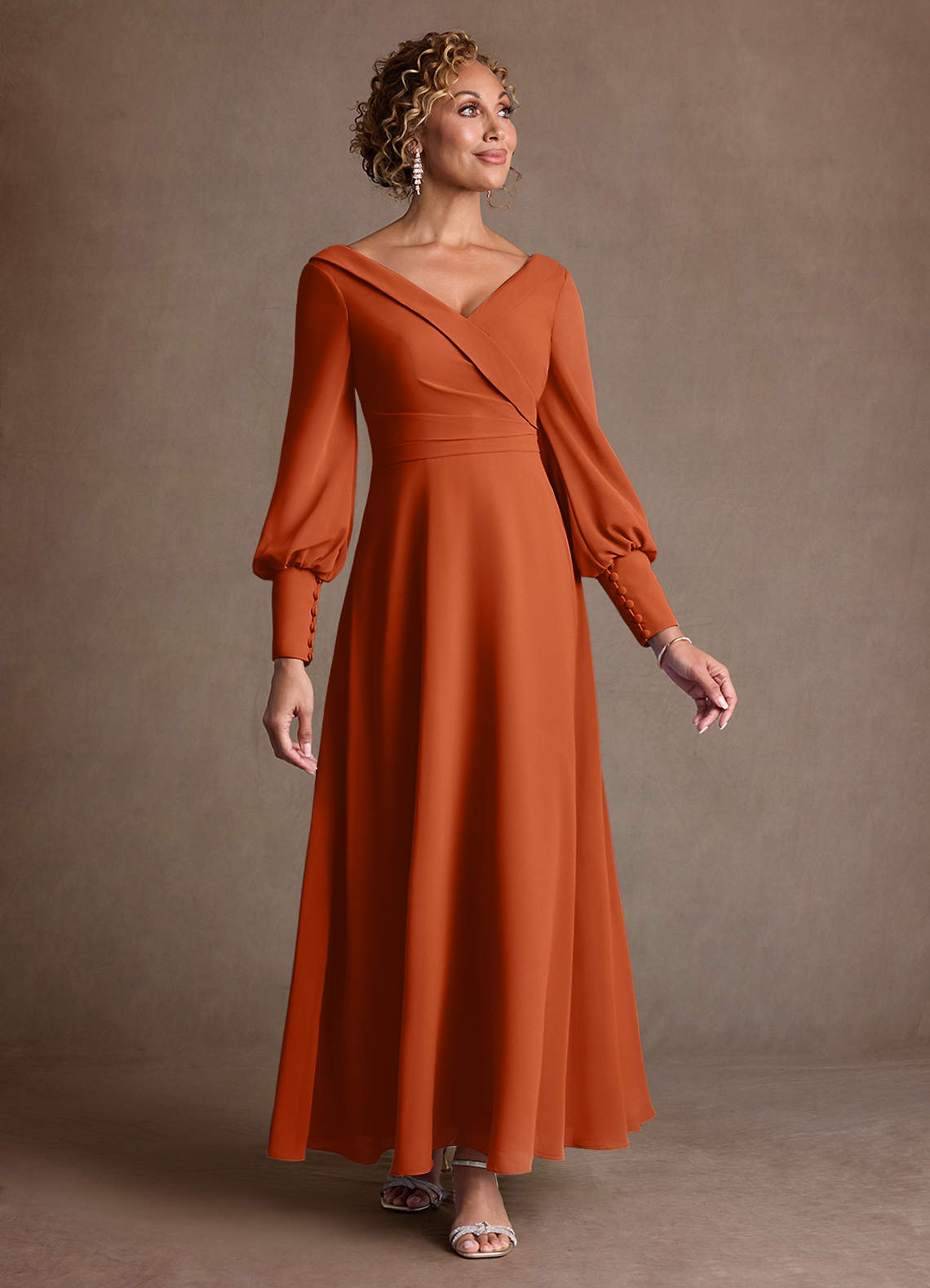 Azazie Paterson Burnt Orange A-Line Pleated Chiffon Dress | Azazie