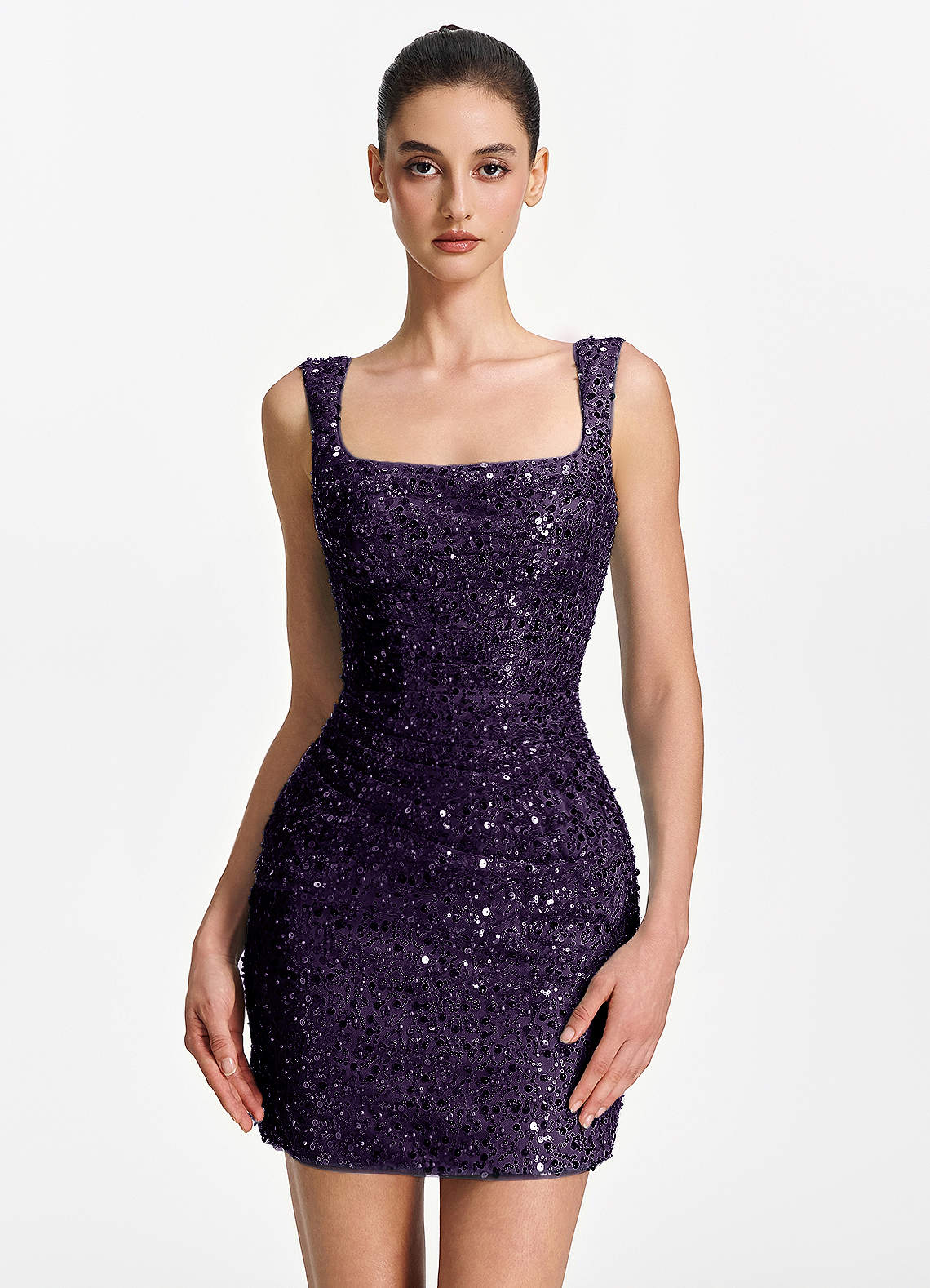 purple beaded mini dress Sylvestrina Grape Square Neck Sequin Princess polly