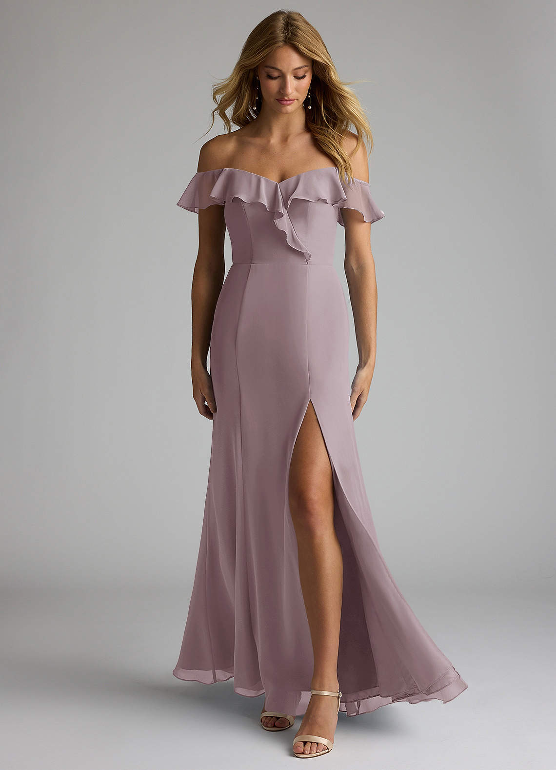 Azazie Sophie Bridesmaid Dresses Dusk A-Line Off the Shoulder Chiffon Convertible Dress image1