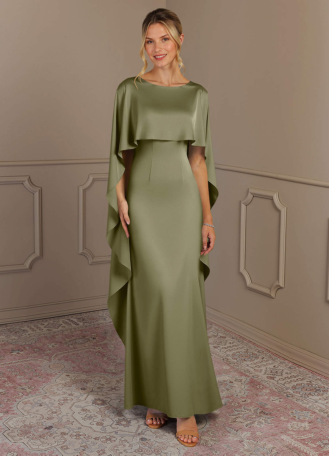 Azazie Eli Mother of the Bride Dresses Pistachio Sheath Boatneck Stretch Satin Dress image1