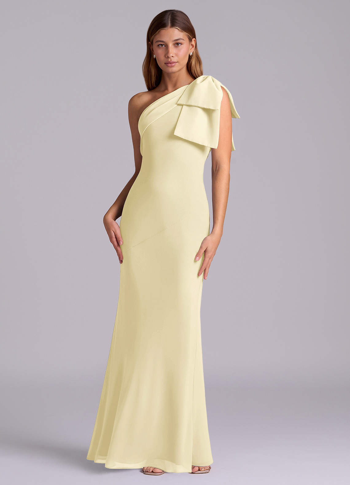 Azazie Yuanna Bridesmaid Dresses Lemon Sorbet Mermaid One Shoulder Chiffon Dress image3