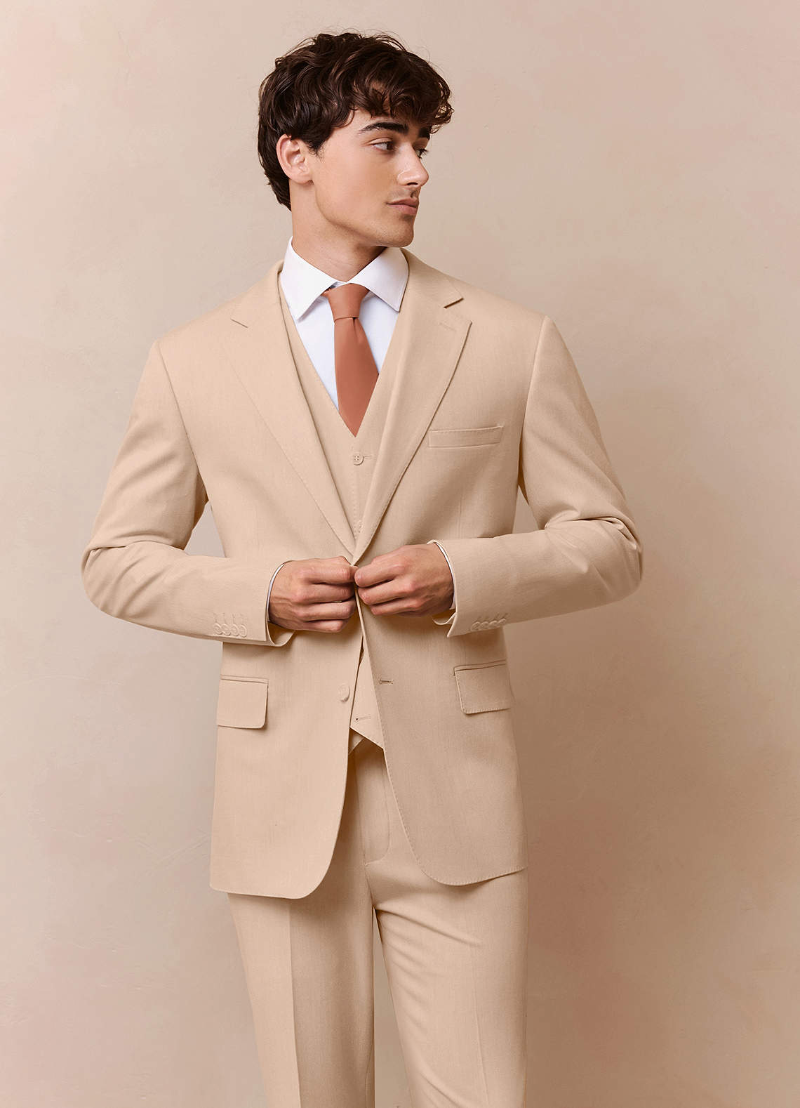 front Savile Tan Wool Blend 3-Piece Suit
