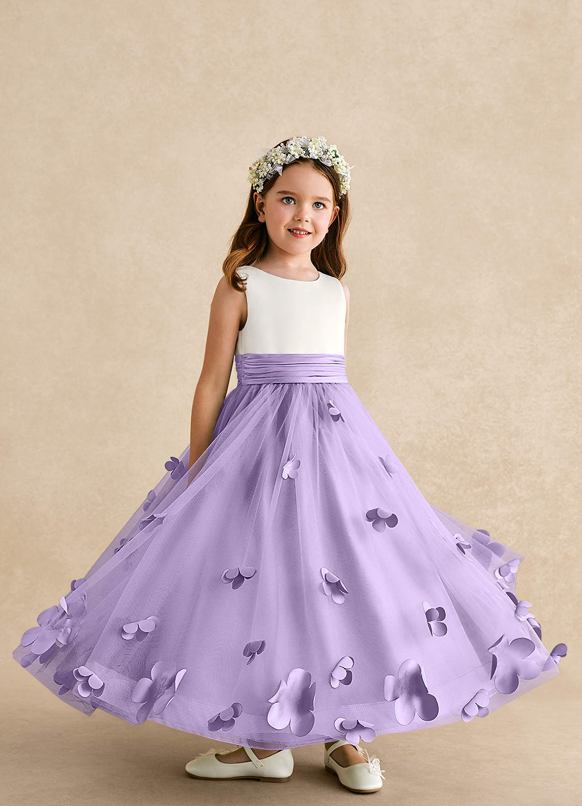 Azazie A-Line/Princess Scoop Neck Ankle-Length Tulle Flower Girl Dresses - Lilac