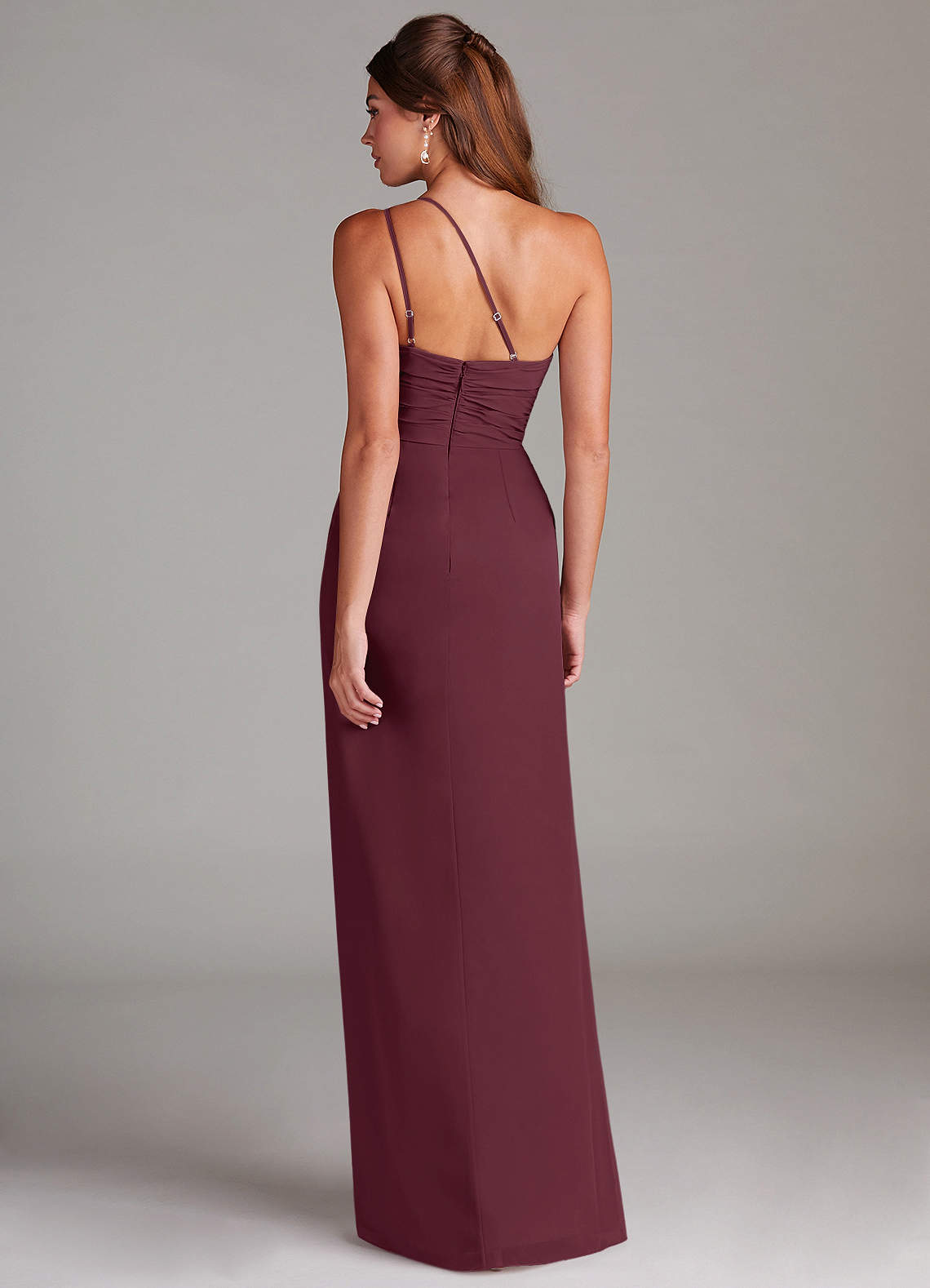 Azazie Eren Vestidos de damas de honor Vestido de Cabernet de Gasa de Corte Recto con Hombro unilateral image6