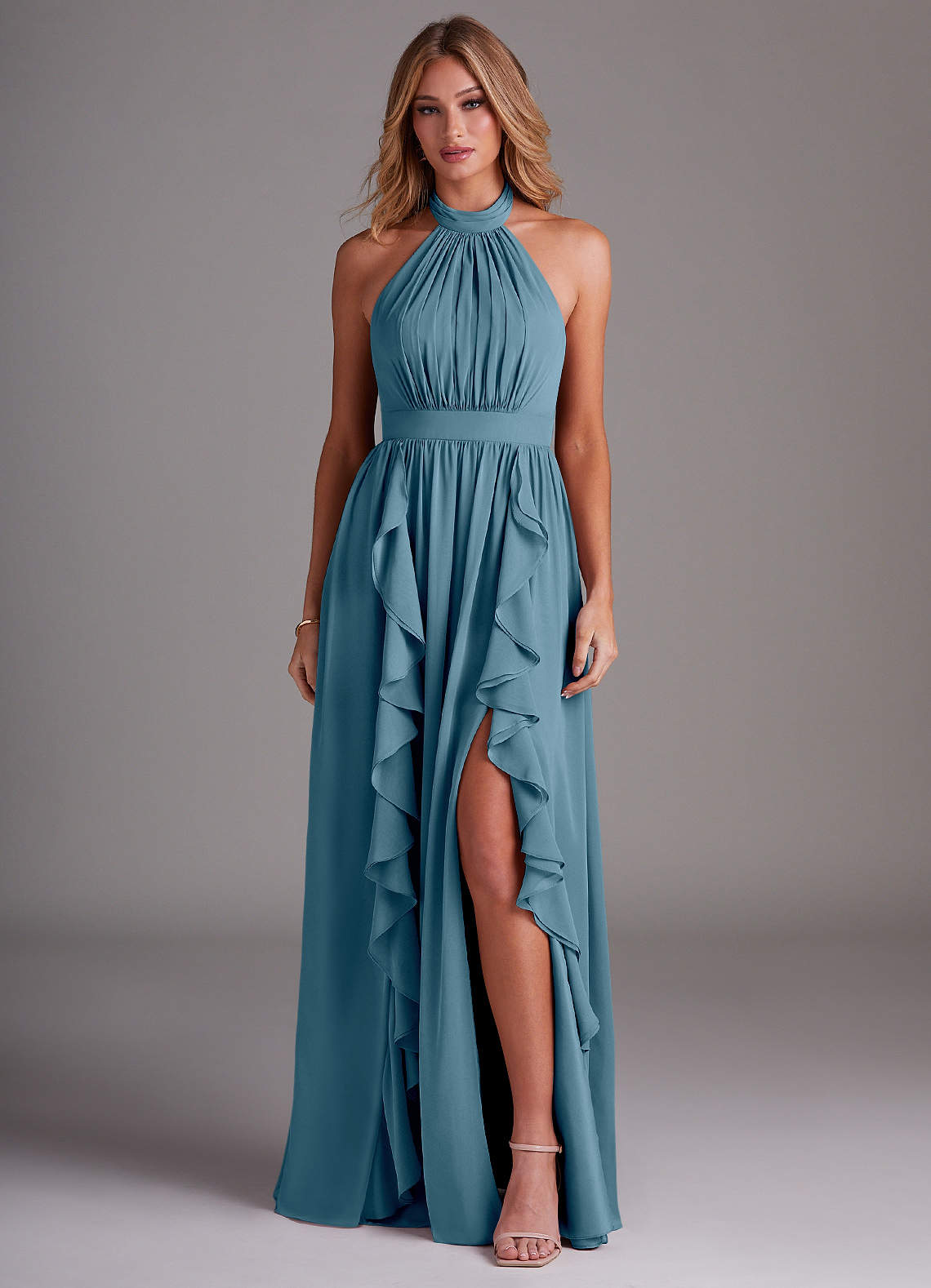 Azazie Avary Brautjungfernkleider A-Linie Plissee Chiffon Kleid Bermudablau image1