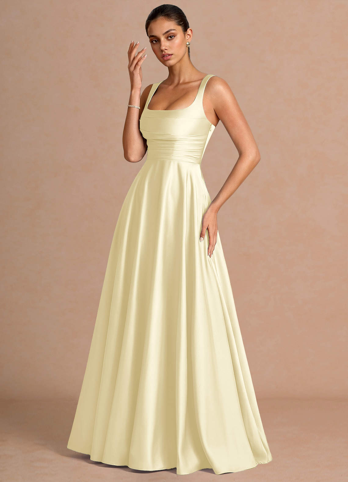 butter yellow maxi dress satin Noelle Strappy Tiered Satin Maxi Dress