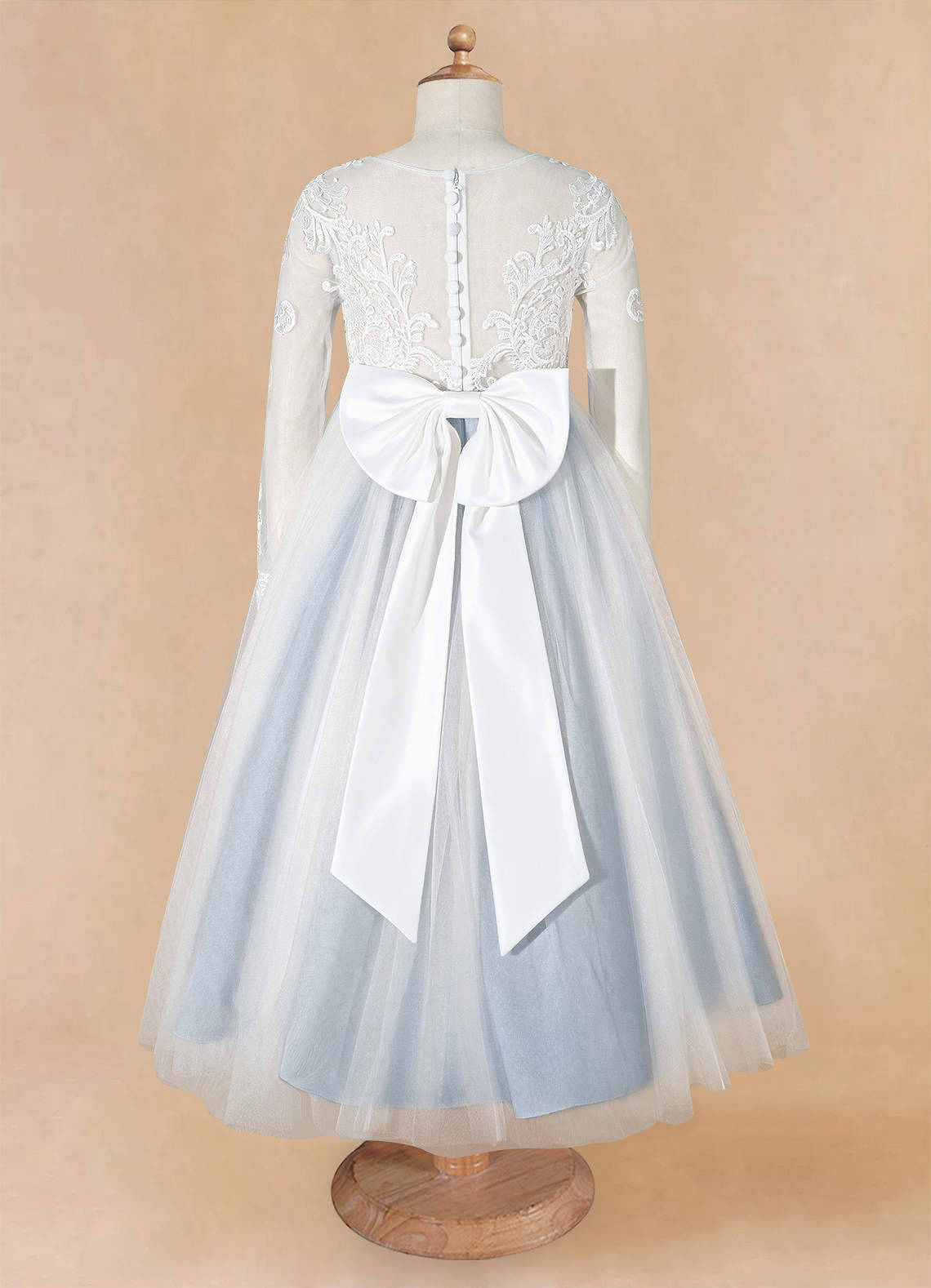 Azazie Elodie Robe Demoiselle D'honneur Fillette Robe Princesse en Dentelle Ivoire Bleu Poudré image10