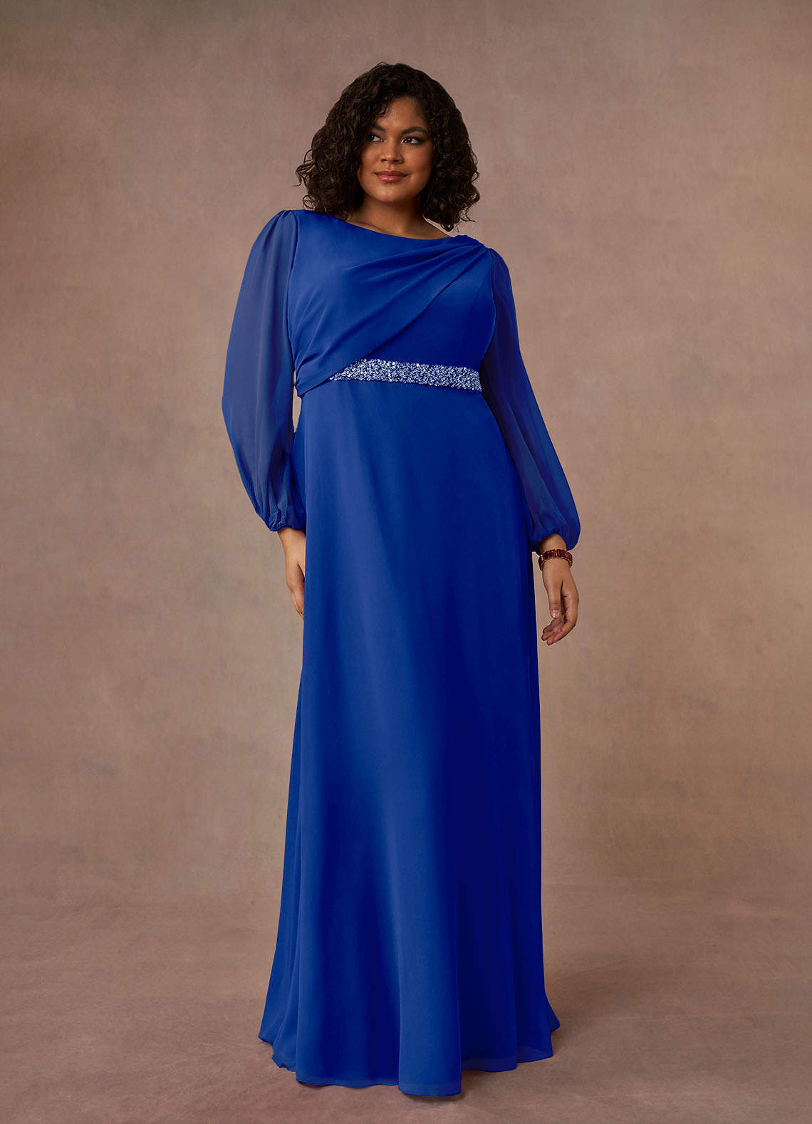 Azazie Priyanka Suknie dla Matki Panny Młodej Linia A Pofałdowany Szyfon Długość podłogi Sukienka image1