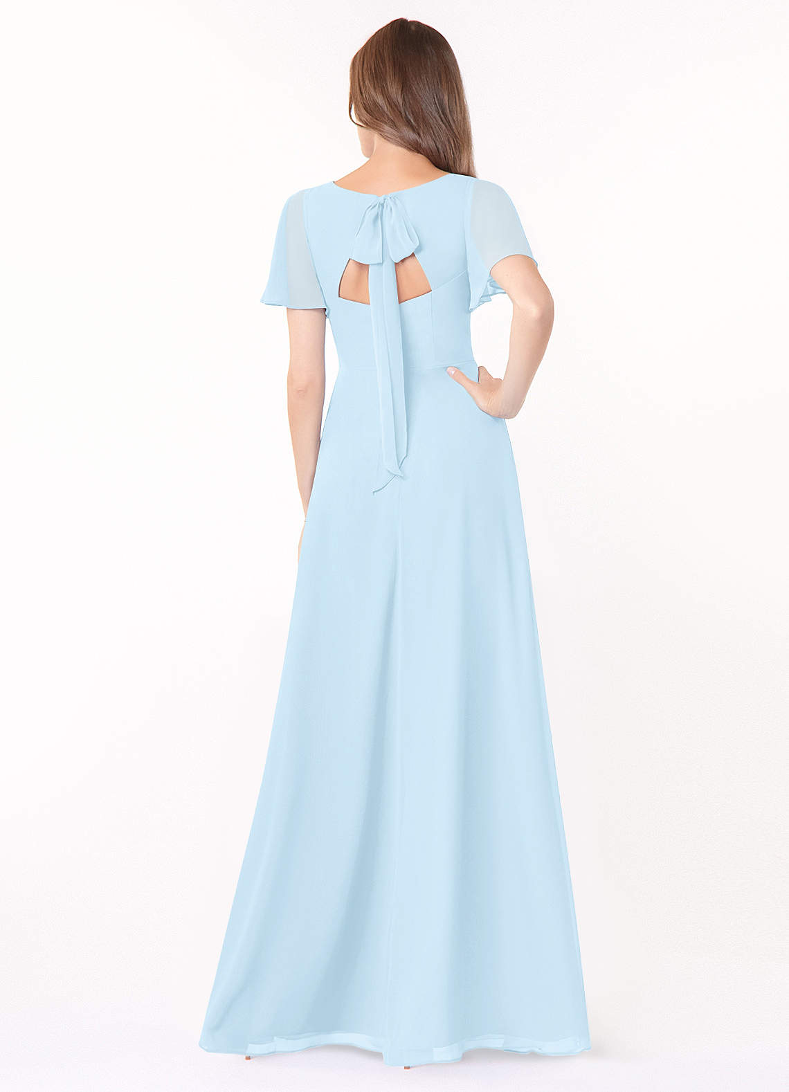 Azazie Kimber Bridesmaid Dresses Sky Blue A-Line Flounce Sleeve Chiffon Dress image4