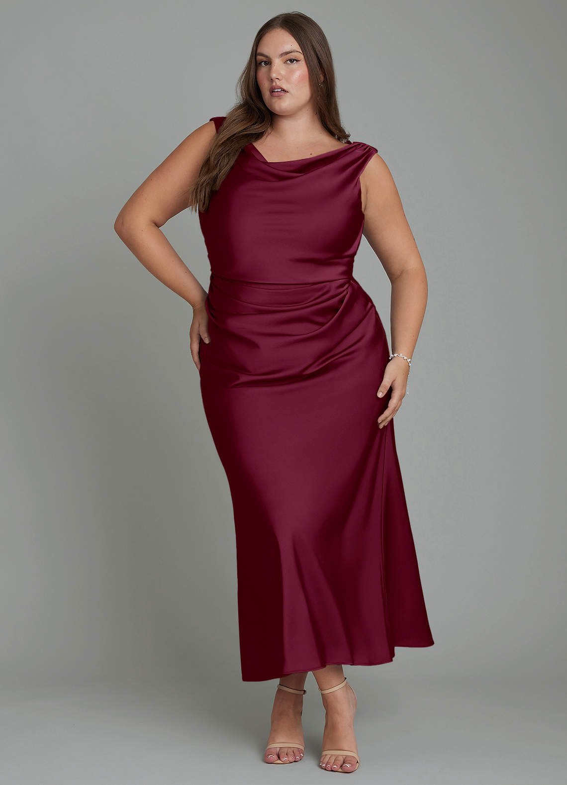 Azazie Kieryn Bridesmaid Dresses Mulberry Mermaid Pleated Stretch Satin Dress image1