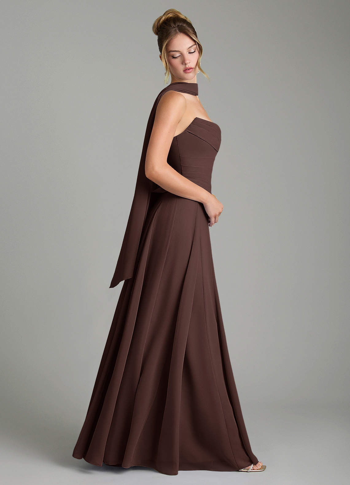 Azazie Gabriela Bridesmaid Dresses Ganache A-Line Corset Chiffon Dress image2