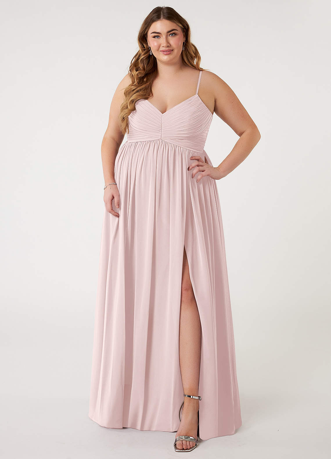 Azazie Alia Bridesmaid Dresses Blushing Pink A-Line Pleated Chiffon Dress image1