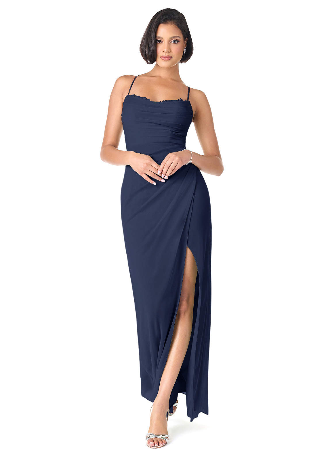 Azazie Ashana Bridesmaid Dresses Dark Navy Sheath Sweetheart Lace Mesh Dress image1