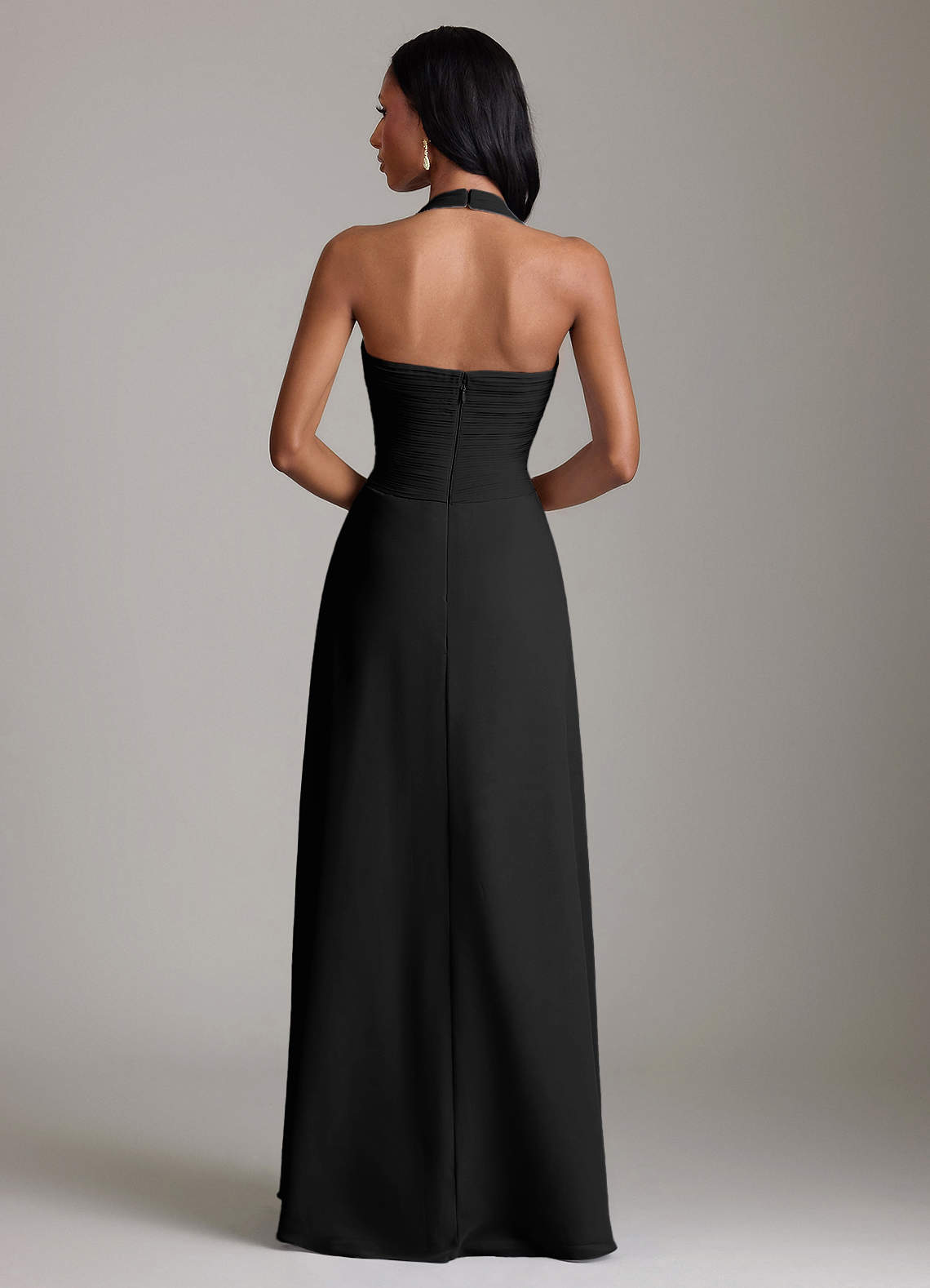 Azazie Clarisa Bridesmaid Dresses Black A-Line Pleated Chiffon Dress image1