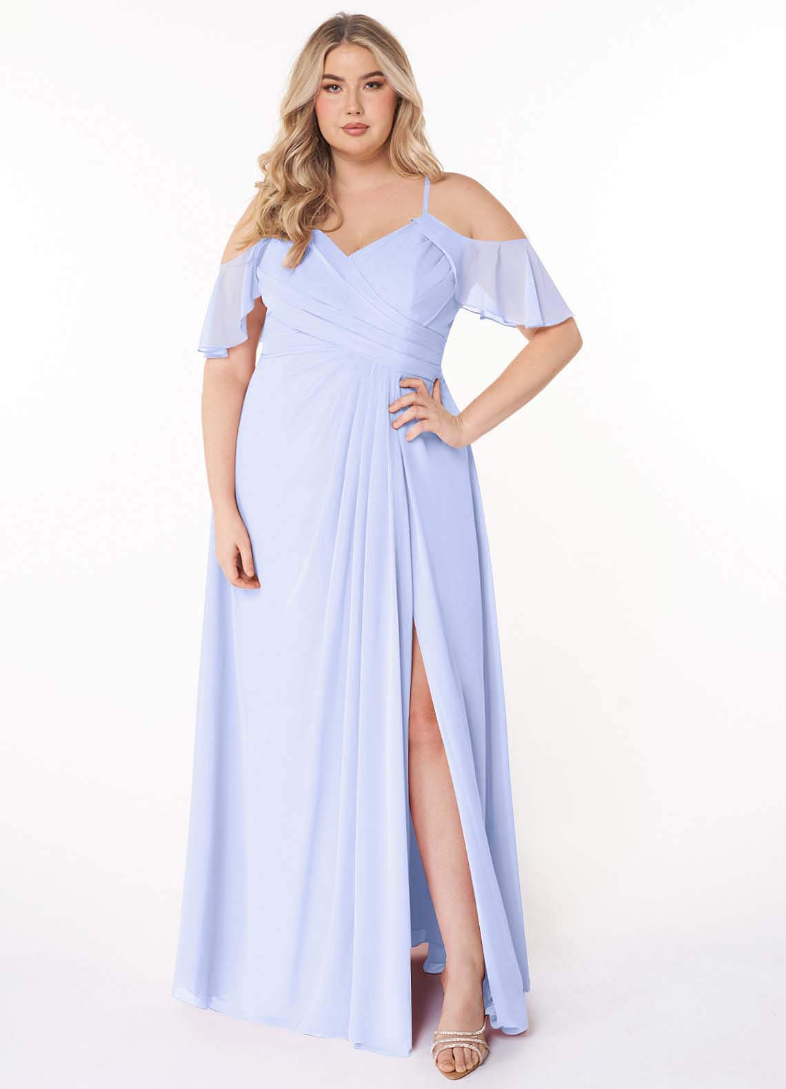 Azazie Dakota Bridesmaid Dresses Lavender A-Line V-Neck Pleated Chiffon Dress image1
