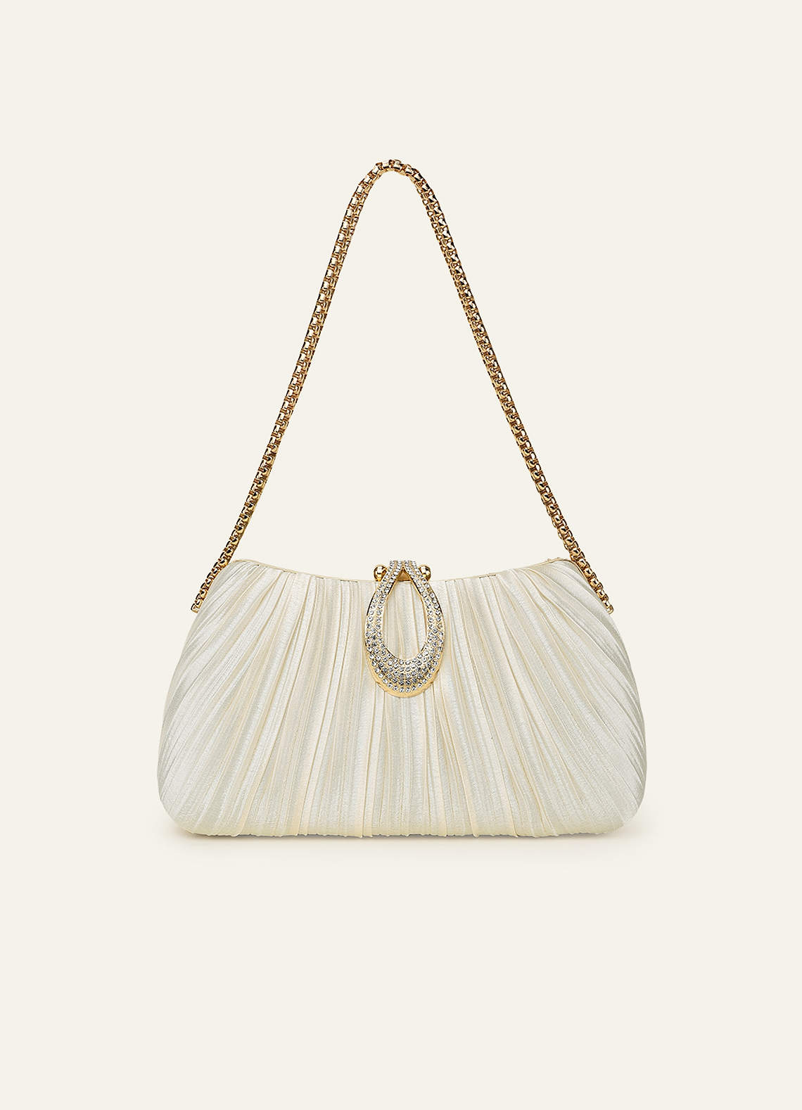 front Matching Color Crystal Buckle Pleated Satin Clutch Bag