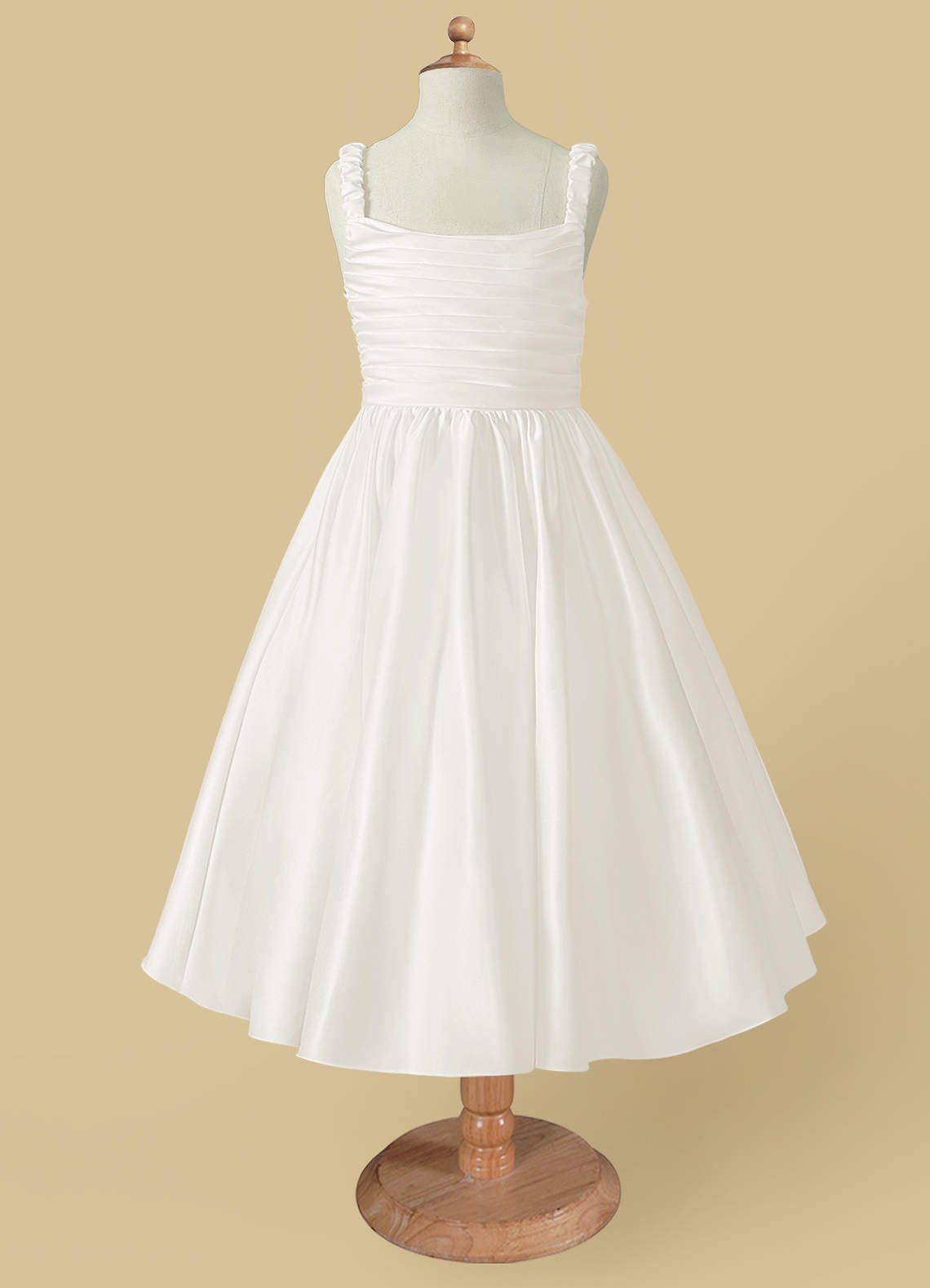 Azazie Cutie Pie Flower Girl Dresses Ivory A-Line Pleated Matte Satin Dress image3