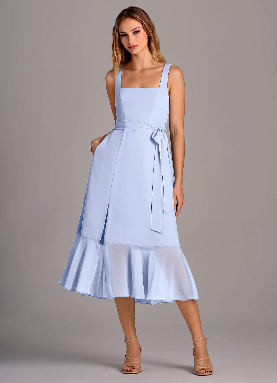 Azazie Deb Bridesmaid Dresses Ice A-Line with Pockets Chiffon Convertible Dress image1