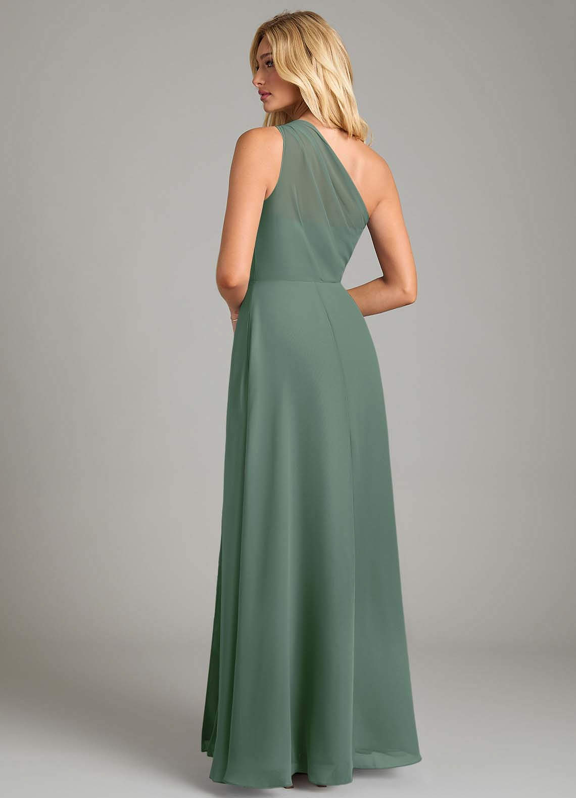 Azazie Phaedra Bridesmaid Dresses Eucalyptus A-Line One Shoulder Chiffon Dress image1
