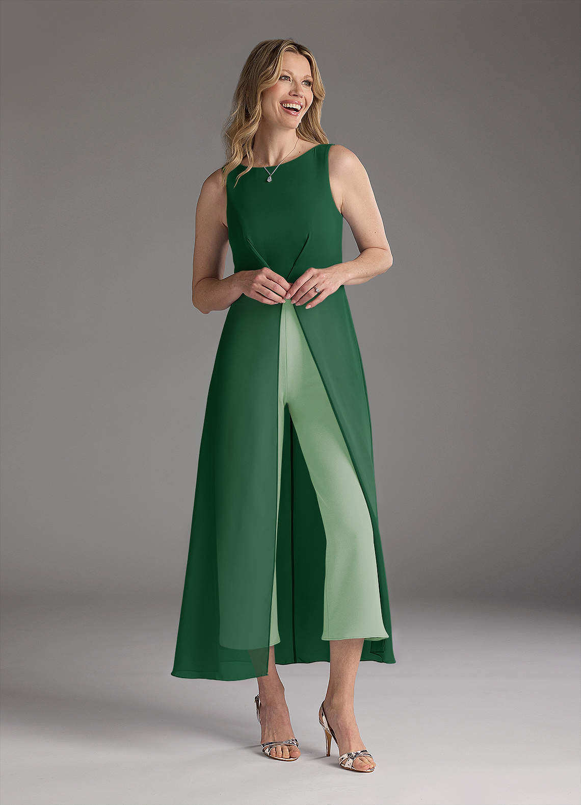 Azazie Anitta Dark Green Dusty Sage Jumpsuit/Pantsuit Pleated Stretch Crepe  Dress Mother of the Bride Dresses | Azazie