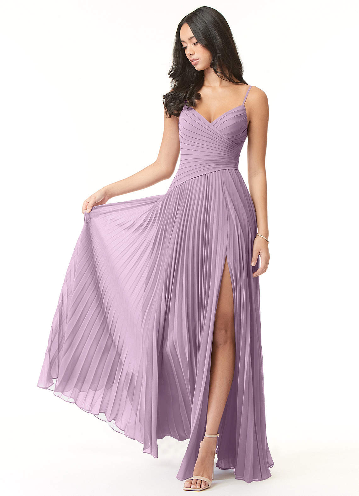 Azazie Vini Bridesmaid Dresses Wisteria A-Line V-Neck Pleated Chiffon Dress image1