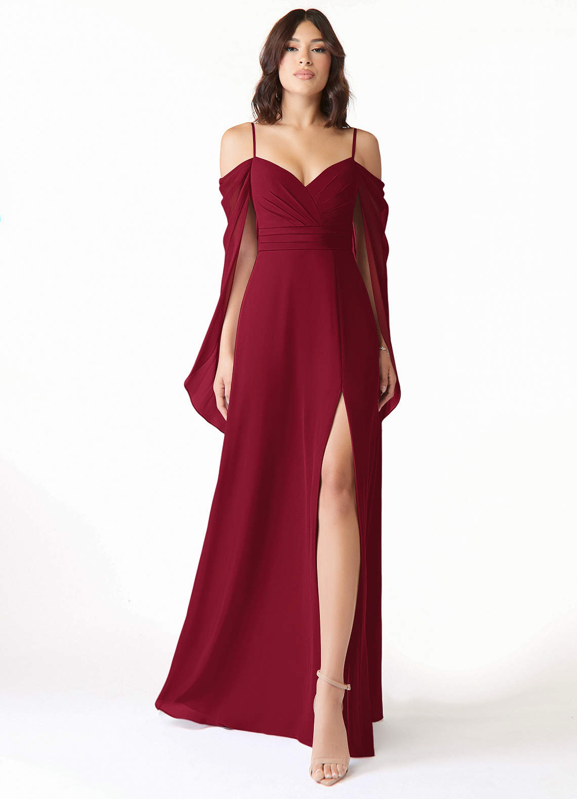 Azazie Cienna Bridesmaid Dresses Burgundy A-Line Off the Shoulder Chiffon Dress image1