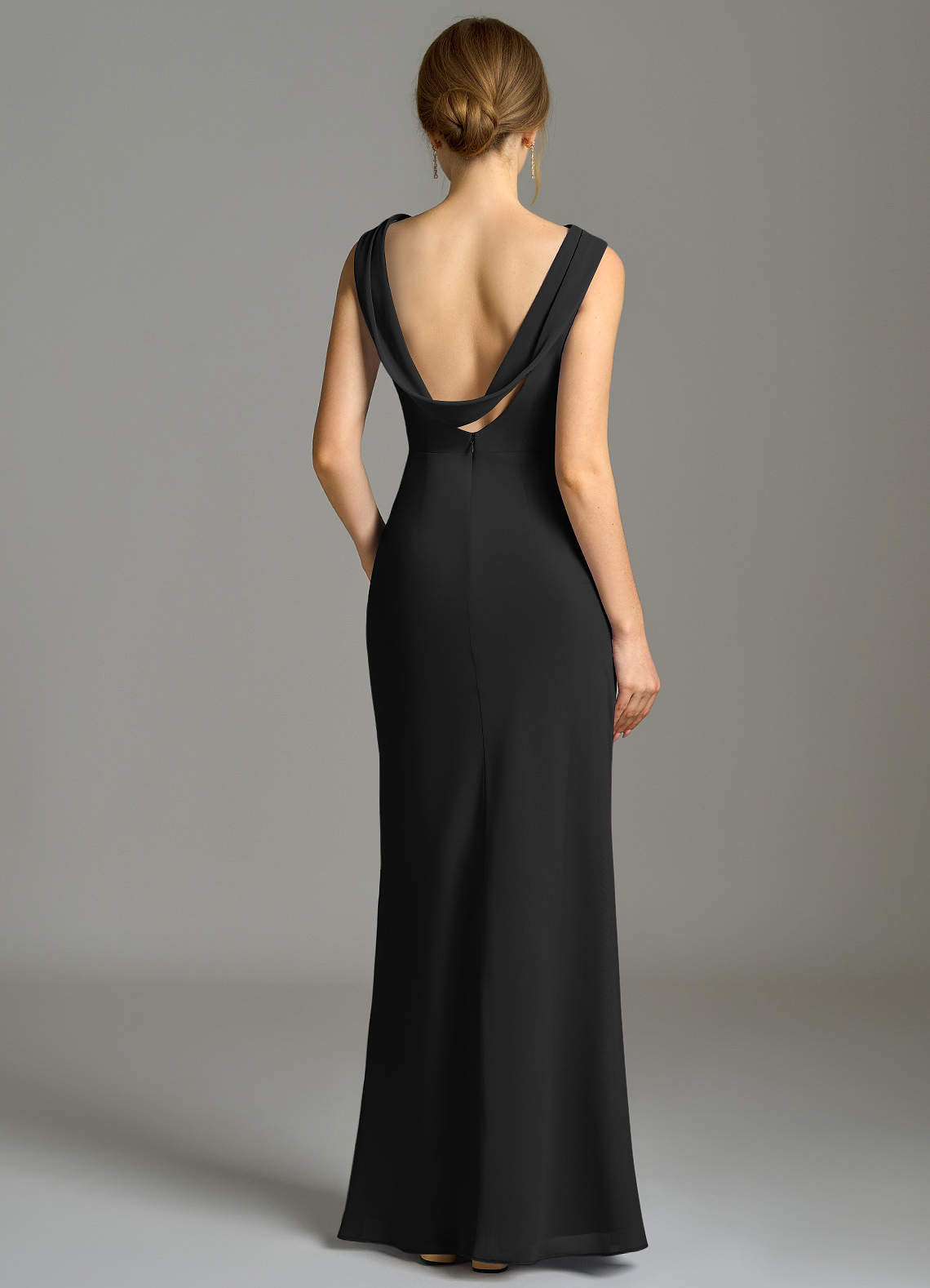 Azazie Kieryn Vestidos de madrinha de casamento Vestido Preto de Chiffon de sereia com Plissado image1