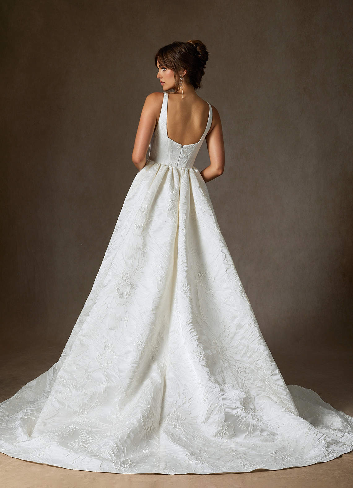 Azazie Skylin Wedding Dresses Diamond White Ball-Gown with Pockets Floral Jacquard Dress image2