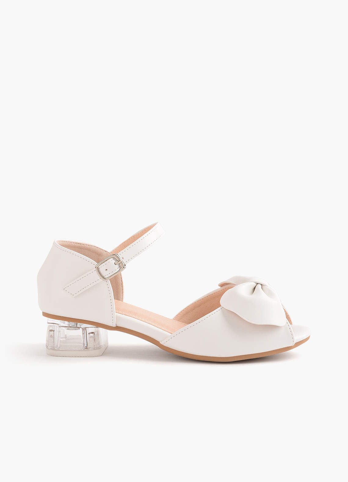 front Tacones de bloque con lazo y punta abierta para niña