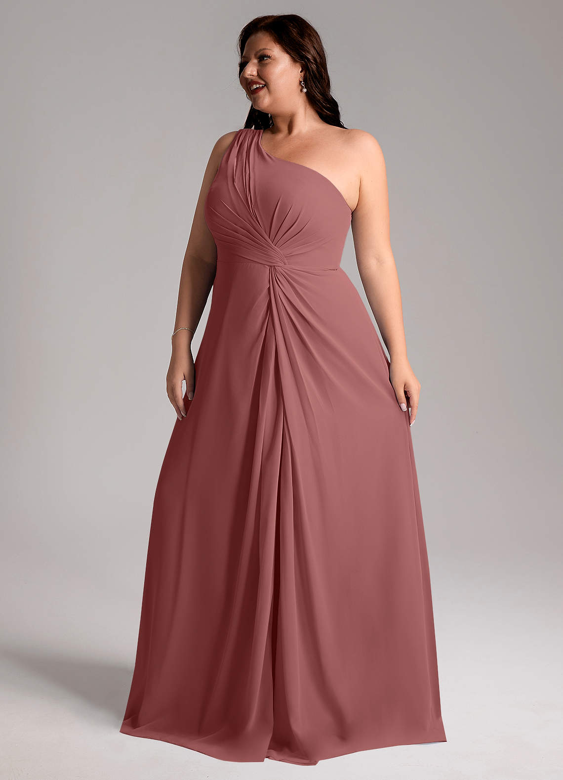 Azazie Brooke Bridesmaid Dresses Amethyst A-Line One Shoulder Chiffon Dress image12