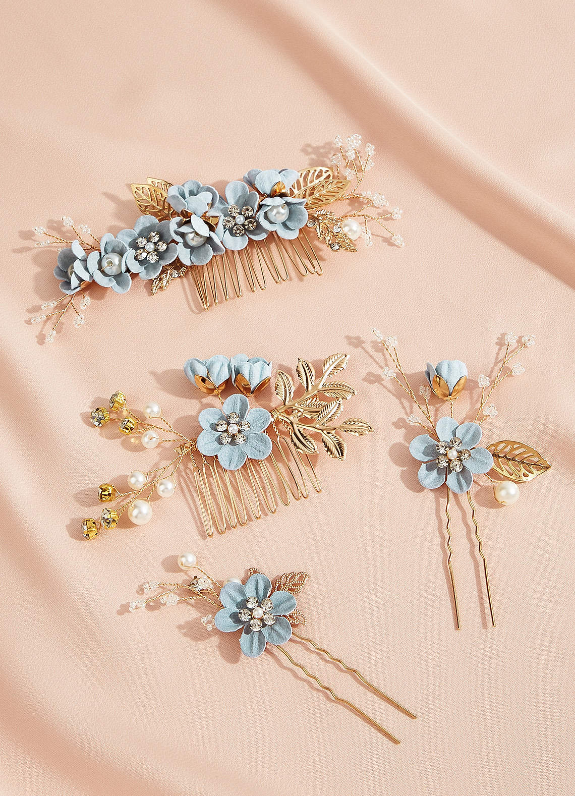 front Blue Floral Hair Comb Set