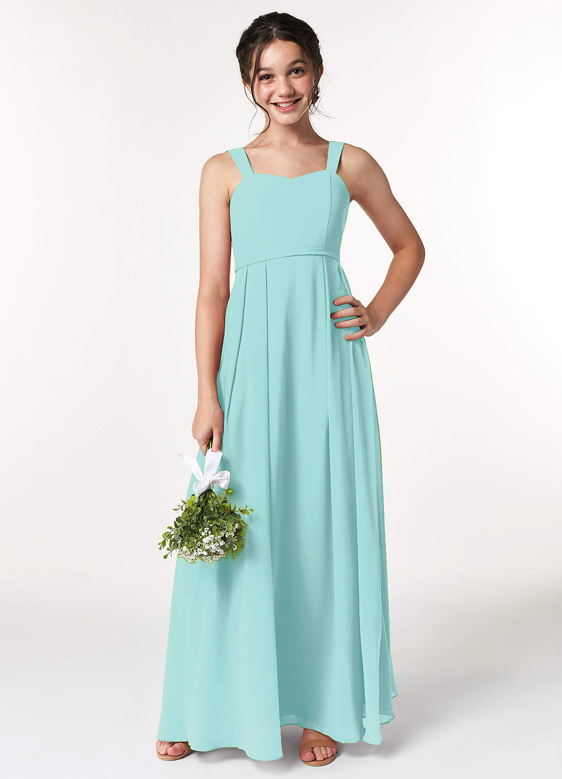 Azazie Simoan Junior Aqua A-Line Sweetheart Neckline Chiffon Dress image1