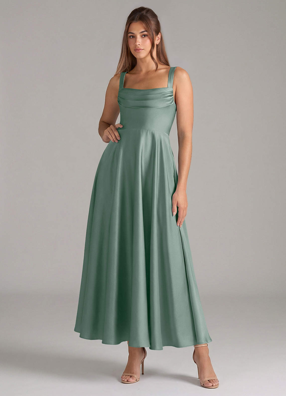 silver sage satin dress KissProm