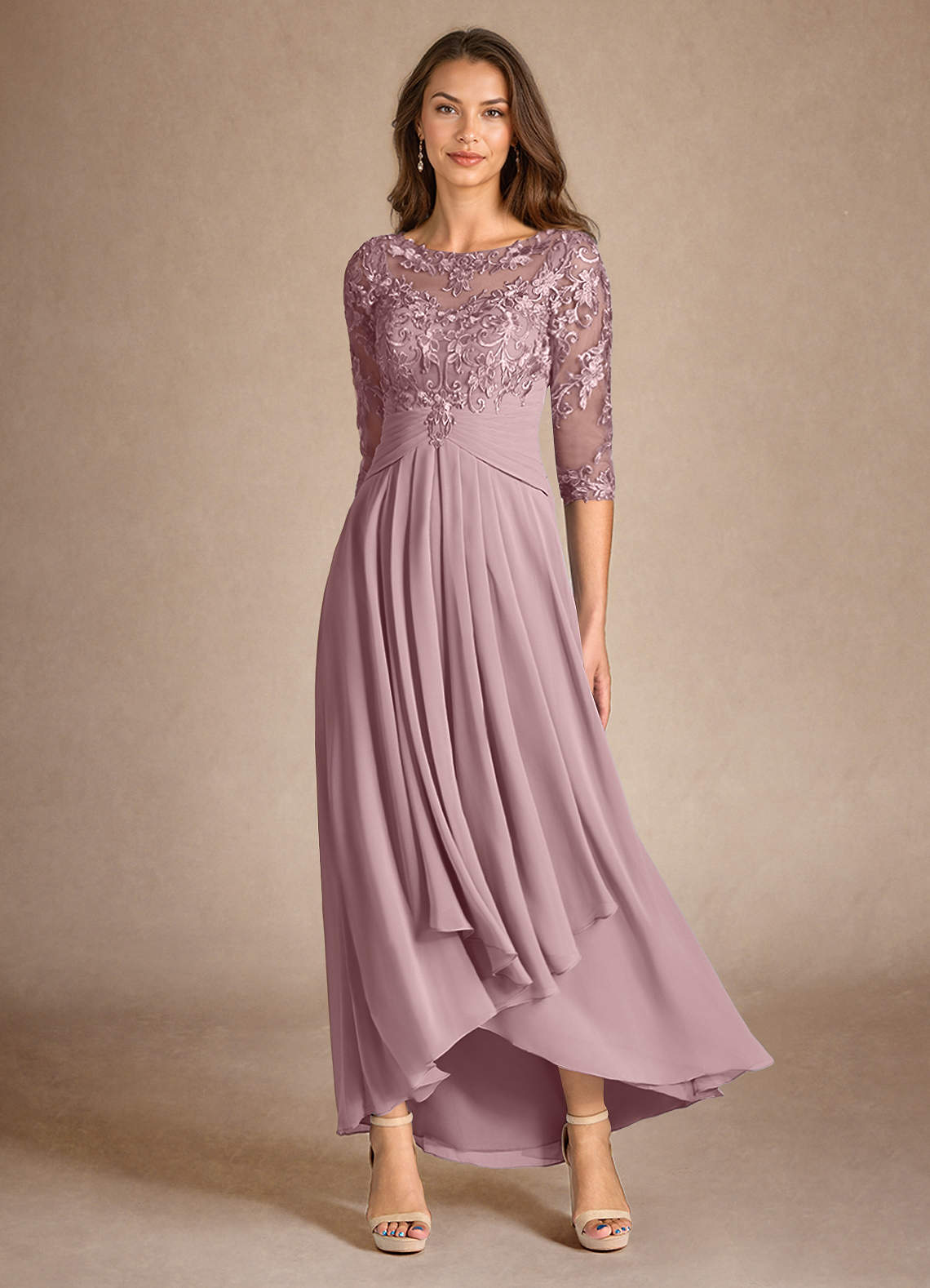 Azazie Marietta Mother of the Bride Dresses Dusty Rose A-Line Lace Dress image1