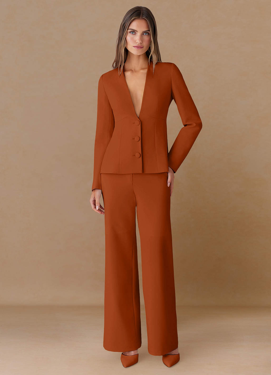 front Elara Burnt Orange Refined Weave Tailored Blazer