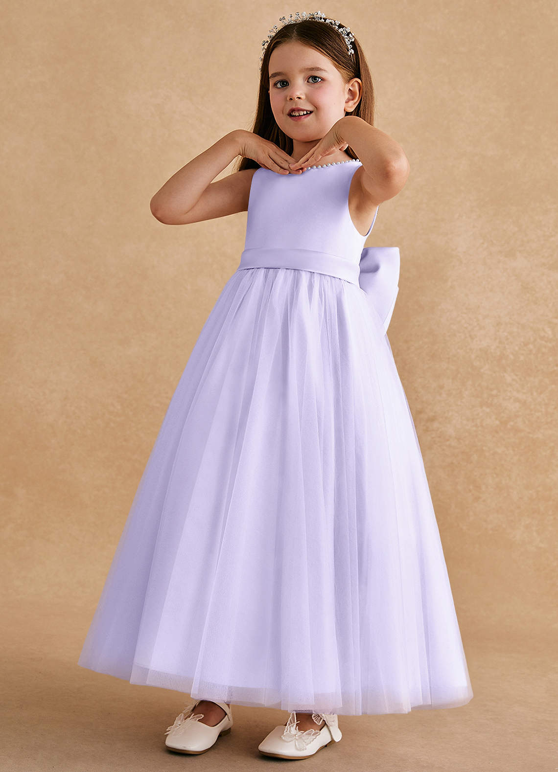 Azazie Cookie Flower Girl Dresses Lilac A-Line Bow Tulle Dress image3