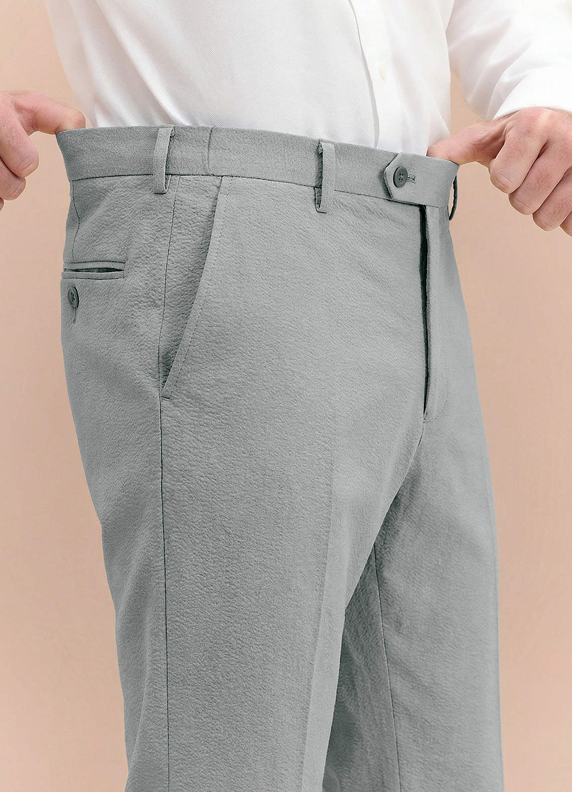 front Miles Light Grey Seersucker Dress Pants