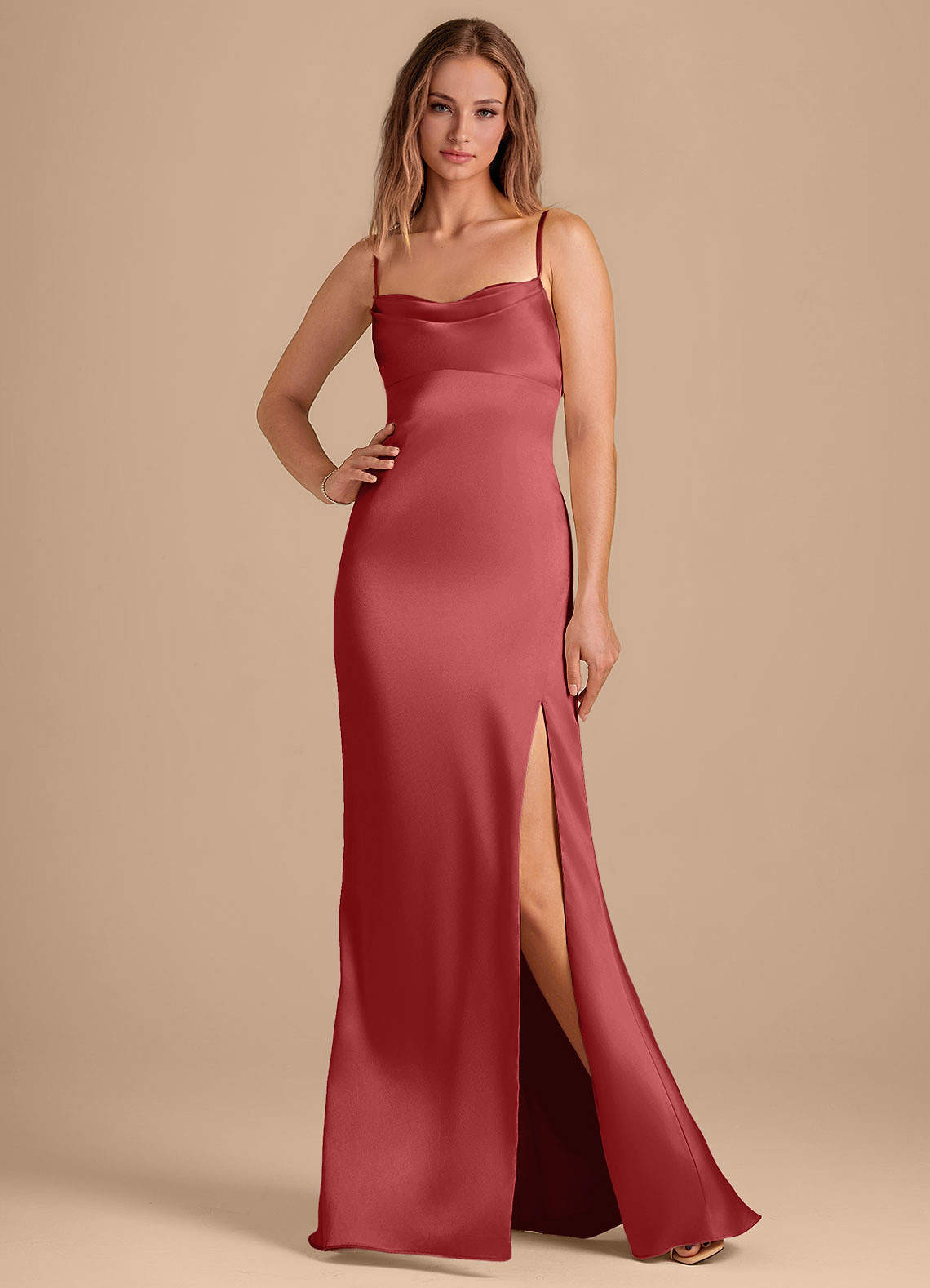 Azazie Camila Brautjungfernkleider Etui Herzausschnitt Metallischer Satin Kleid Rost image1