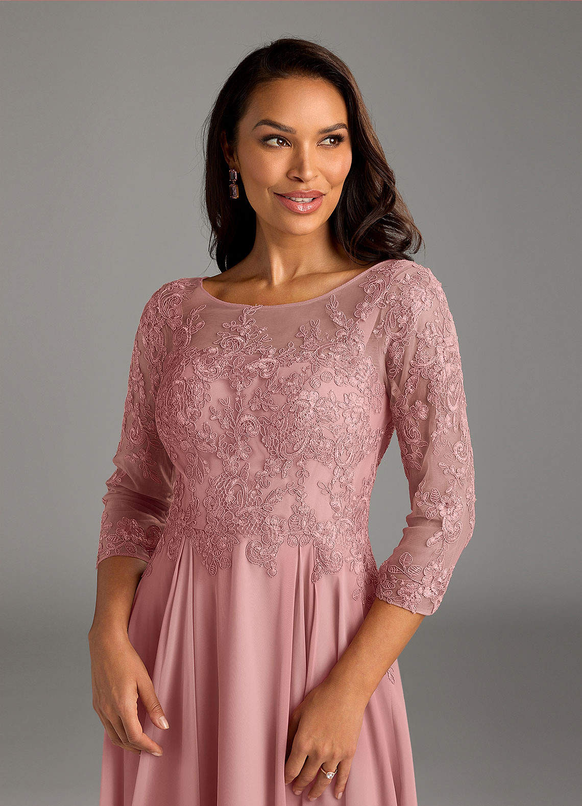 Azazie Marge Dusty Rose A-Line Scoop Lace Chiffon Dress | Azazie